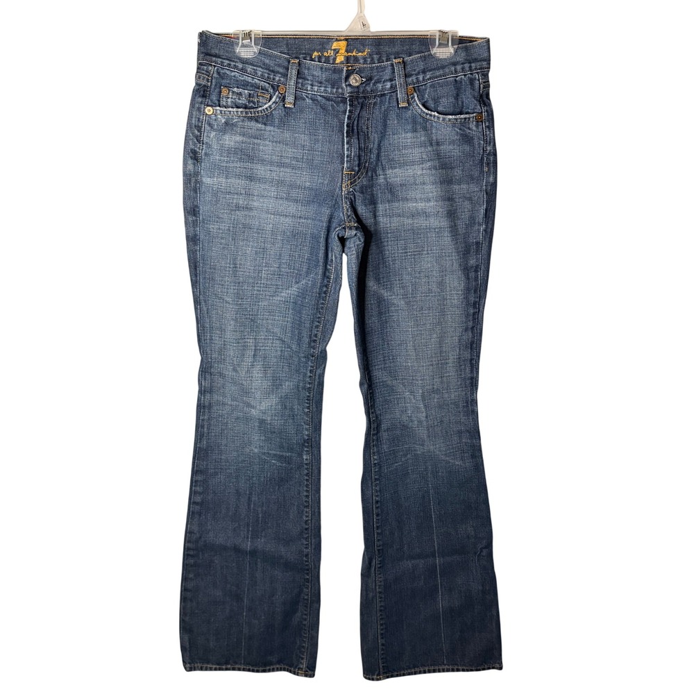 7 For All Mankind Low Rise Flare Jeans Womens 29 Blue Studded Pocket Y2K Western
